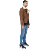 Side Zip Biker Sheepskin Pilot Jacket Tan: KE-193