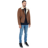 Side Zip Biker Sheepskin Pilot Jacket Tan: KE-193