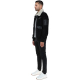 Luxury  Leather Pilot Jacket With Detachable Collar Black/cream: NCAF1