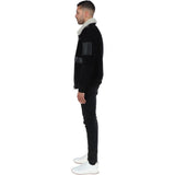 Luxury  Leather Pilot Jacket With Detachable Collar Black/cream: NCAF1
