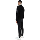 Luxury  Leather Pilot Jacket With Detachable Collar Black/cream: NCAF1