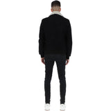 Luxury  Leather Pilot Jacket With Detachable Collar Black/cream: NCAF1