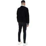 Luxury  Leather Pilot Jacket With Detachable Collar Black/cream: NCAF1