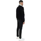 Luxury  Leather Pilot Jacket With Detachable Collar Black/cream: NCAF1