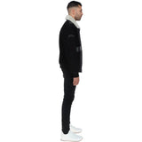 Luxury  Leather Pilot Jacket With Detachable Collar Black/cream: NCAF1