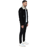 Luxury  Leather Pilot Jacket With Detachable Collar Black/cream: NCAF1