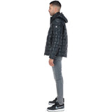 Leather Detachable Hood Puffer Jacket Navy: Nello