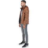 Leather Detachable Hood Puffer Jacket Cognac: Nello