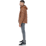 Leather Detachable Hood Puffer Jacket Cognac: Nello
