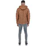 Leather Detachable Hood Puffer Jacket Cognac: Nello