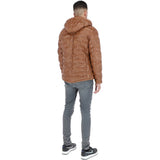 Leather Detachable Hood Puffer Jacket Cognac: Nello