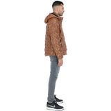 Leather Detachable Hood Puffer Jacket Cognac: Nello