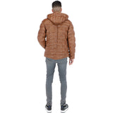 Leather Detachable Hood Puffer Jacket Cognac: Nello