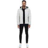Leather Detachable Hood Puffer Jacket White: Nello