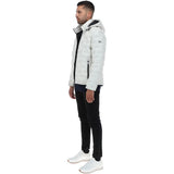 Leather Detachable Hood Puffer Jacket White: Nello