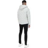 Leather Detachable Hood Puffer Jacket White: Nello