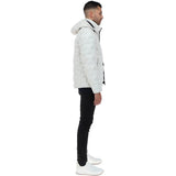 Leather Detachable Hood Puffer Jacket White: Nello