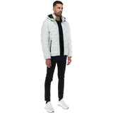 Leather Detachable Hood Puffer Jacket White: Nello
