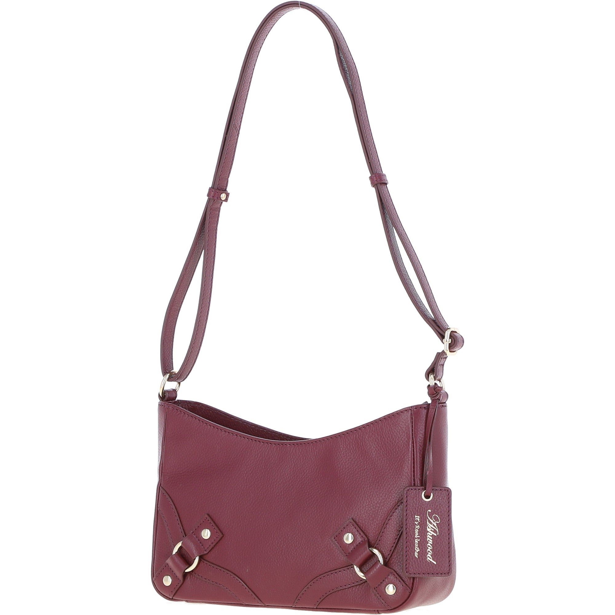 Ashwood Top Zip Leather Crossbody Bag Wine: Z-78