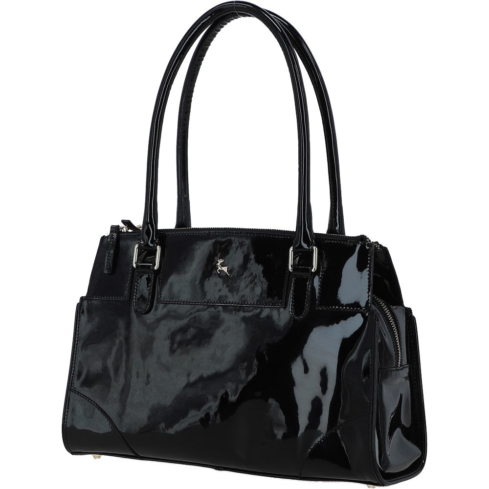 Three Section A4 Patent Leather Work Bag Black: A4 Work Bag