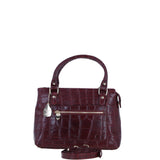 Ashwood Leather Ladies Handbag with Detachable Crossbody Strap in Bordo/croc: C-73