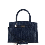 Ashwood Leather Structured Handbag with Detachable Strap and Multiple Compartments in Navy/Croc: C-76