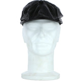 8 Panel Leather Flat Cap Black: CAP-03