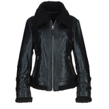 Womens Shearling Biker Jacket Black: 2418