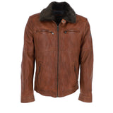 Leather Jacket With Detachable Collar Cognac: SANDOR