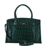 Ashwood Leather Structured Handbag with Detachable Strap and Multiple Compartments in Green/Croc: C-76