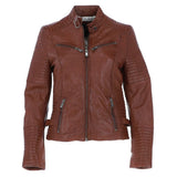 Women's Leather Biker Jacket Cognac: BikeX