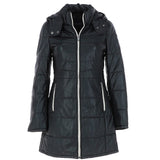Women's Detachable Hood 3/4 Leather Jacket Black: Sofia