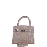 Ashwood Leather Compact Structured Handbag with Detachable Crossbody Strap in Mushroom/Croc: C-75