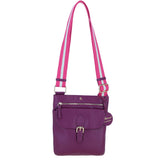 Ashwood Leather Flat Crossbody Bag with Contrast Strap in Raspberry: CB-11