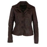 Womens Short Leather Blazer Jacket R/Brown: 1696