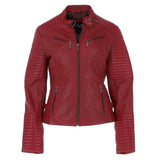 Women's Leather Biker Jacket Red: BikeX