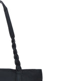 Black Leather Shoulder Bag with Leopard Print Pocket: ELA 1128
