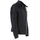Vintage Wash Leather Biker Jacket Black: Lent 2