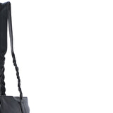 Black Leather Shoulder Bag with Leopard Print Pocket: ELA 1128