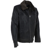 Leather Jacket With Detachable Collar Black: SANDOR