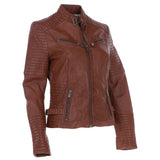 Women's Leather Biker Jacket Cognac: BikeX