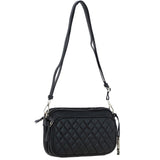 Leather Twin Zip Quilted Crossbody Bag Black: 63624