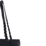 Black Leather Shoulder Bag with Leopard Print Pocket: ELA 1128