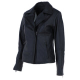 Women’s Real Leather Jacket with Hidden Zips in Black: AWL-92