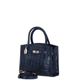 Ashwood Leather Compact Structured Handbag with Detachable Crossbody Strap in Navy/Croc: C-75