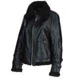 Womens Shearling Biker Jacket Black: 2418
