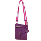 Ashwood Leather Flat Crossbody Bag with Contrast Strap in Raspberry: CB-11