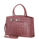 Ashwood Leather Structured Handbag with Detachable Strap and Multiple Compartments in Rosa/Croc: C-76