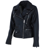 Genuine Leather Regular Fit Moto Biker Jacket with Zip Pockets in Black: AWL-330