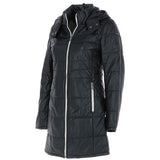 Women's Detachable Hood 3/4 Leather Jacket Black: Sofia